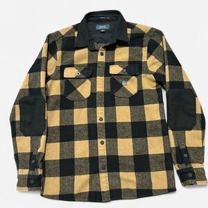 Men’s Roark Black and Tan Plaid Shirt With Snaps, Size Small